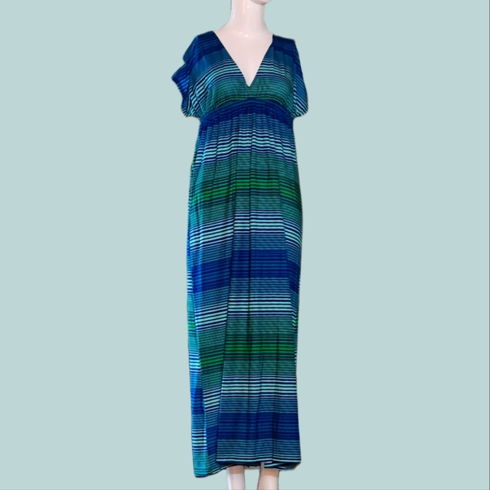 MERONA Green & Blue Striped Maxi Dress SIZE XL